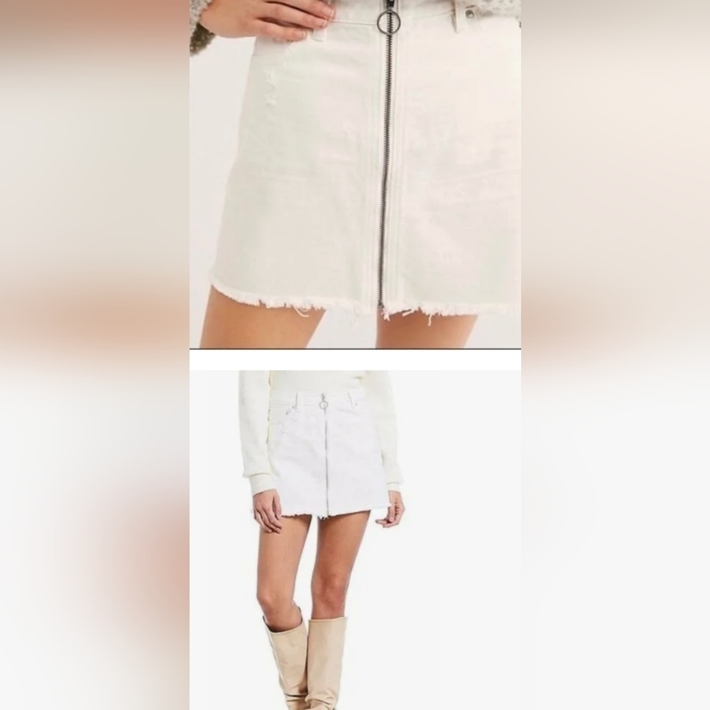 We The Free White Zip it up Distressed Denim Full Zip Front Jean Mini Skirt 31